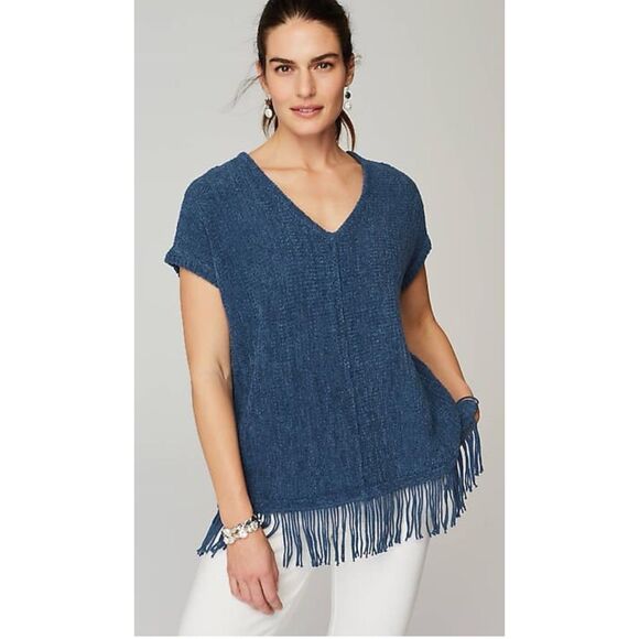J. Jill Blue Fringe Hem Top - Picture 1 of 16